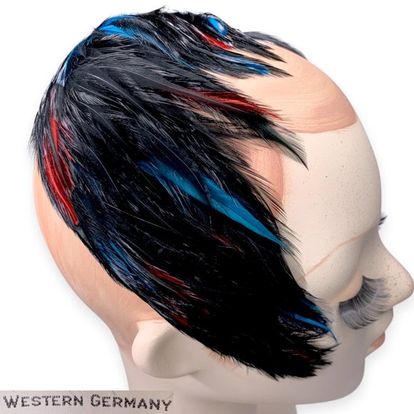 Vintage West Germany Black Blue Red Feather Juliette Headband Hat Pin Up Juliet Headband – Dragon Wings LLC main image 4